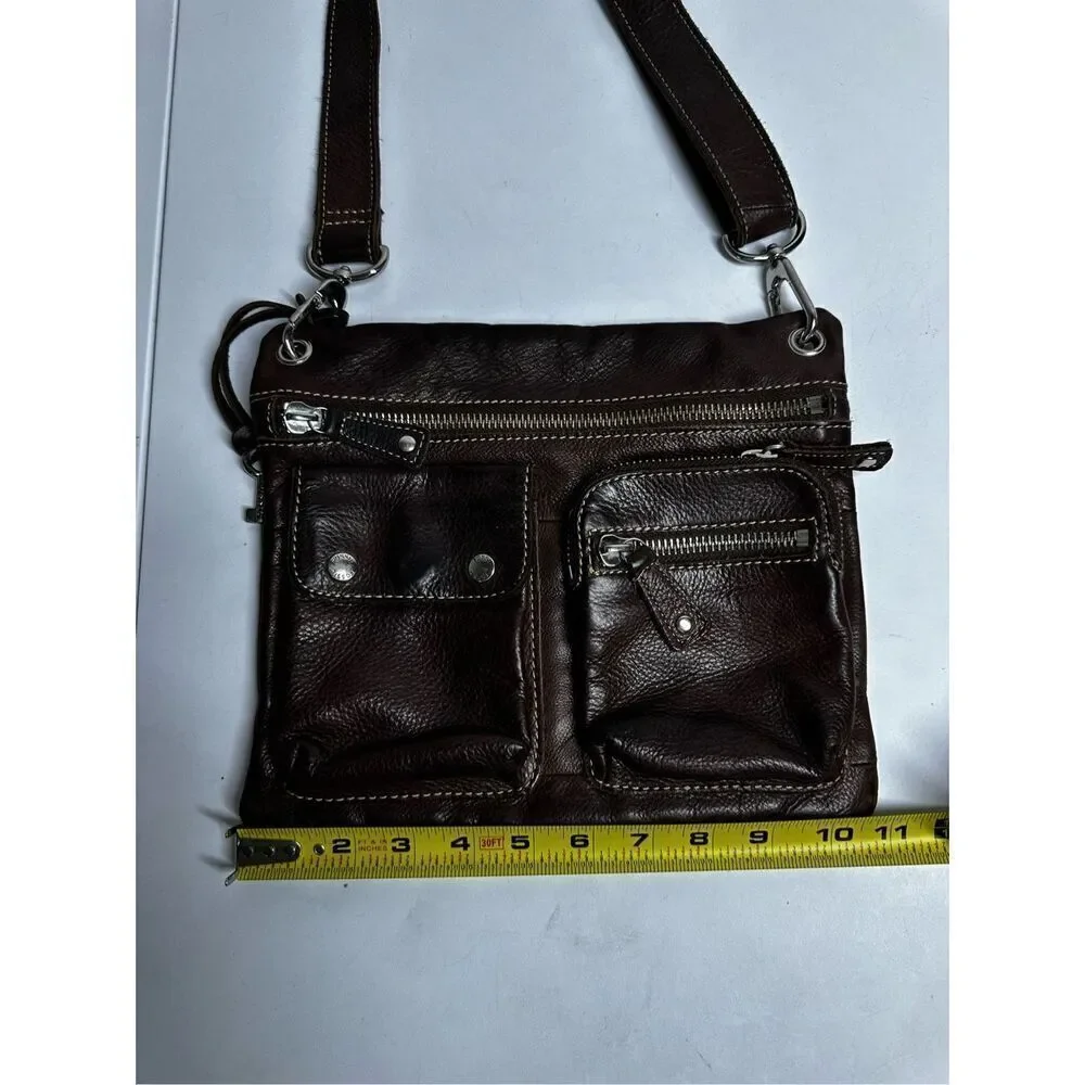 Fossil Sutter Crossbody Handbag Bronze Brown Leather Zip Top Shoulder Bag Purse
